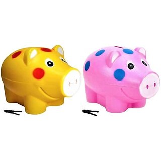                       Manav Enterprises Piggy Bank, Money Bank, For Kids - Set Of 2 (Pink  Yellow) Coin Bank (Blue) Coin Bank (Pink, Yellow)                                              