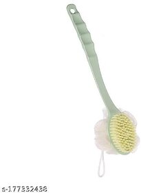 2 IN 1 loofah with handle back scrubber Bath Brush with Soft Comfortable Bristles And Loofah with Long handle - Double Sided Bath Brush Scrubber (Multi colors) (Pack of 1)