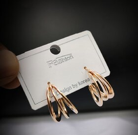 Korean Imported Stainless Steel Anti Tarnish 3 Line Earrings Set