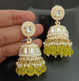 Medha Shankr Insipired Original QualityYellow Jhumki Earrings Set