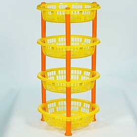 Manav Enterprises Fruits/Vegetables Kitchen Rack Plastic Multi Purpose Plastic Storage Rack 4 Shelfs Round Shape