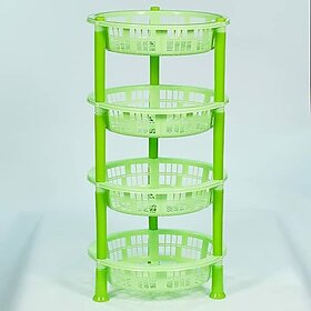 Manav Enterprises Fruits/Vegetables Kitchen Rack Plastic Multi Purpose Plastic Storage Rack 4 Shelve Round Shape