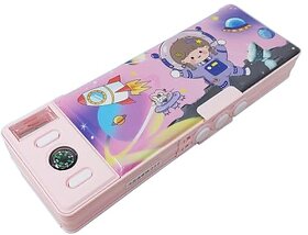 Dual Side Password Protected Multi Purpose Cartoon Printed Pencil Box for Kids  Theme - Space