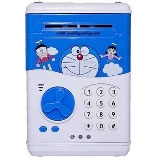                       Manav Enterprises Doremon Electric Secret Password Safe Atm Piggy Money Bank Coin Bank (Blue)                                              