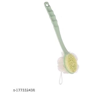                       2 IN 1 loofah with handle back scrubber Bath Brush with Soft Comfortable Bristles And Loofah with Long handle - Double Sided Bath Brush Scrubber (Multi colors) (Pack of 1)                                              