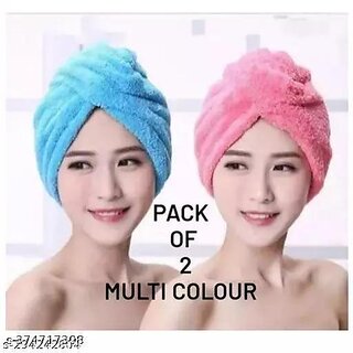                       Set of 2 Hair Towel Wrap Absorbent Towel Hair-Drying Bathrobe Microfiber Bath Towel Hair Dry Cap Salon Towel (Multicolor)                                              