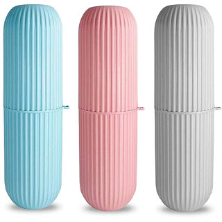                       Aseenaa Capsule Shape Travel Toothbrush Case Cover Holder Portable Toothbrush Storage Box Container Set of 3, Multicolor                                              