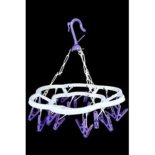Plastic Wall Cloth Dryer Stand Plastic Cloth Drying Stand Hanger With 15 Clips/Pegs, Cloth Clips Plastic Hanger (1 Tier)