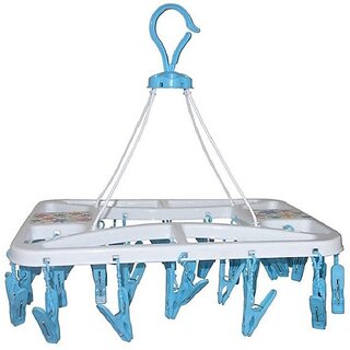                       Hmv Cloth Drying Stand Hanger With 32 Clips/Pegs Plastic Cloth Clips Plastic Shirt Hanger For Shirt (Multicolor)                                              