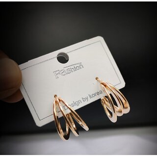                       Korean Imported Stainless Steel Anti Tarnish 3 Line Earrings Set                                              