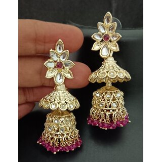                       Double Jhumki Style Indian Bollywood Earrings Wine                                              