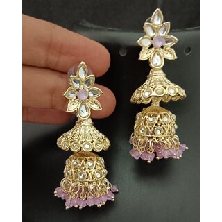                       Double Jhumki Style Indian Bollywood Earrings Purple                                              
