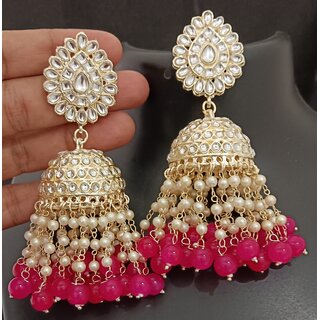                       Raani Pearls Kundan Laheriya Jhumka Earrings Set                                              