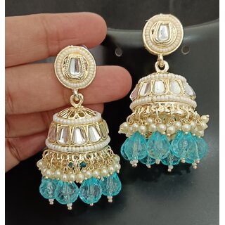                       Medha Shankr Insipired Original Quality Light Blue Jhumki Earrings Set                                              