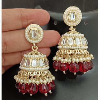                       Medha Shankr Insipired Original Quality MAroon Jhumki Earrings Set                                              