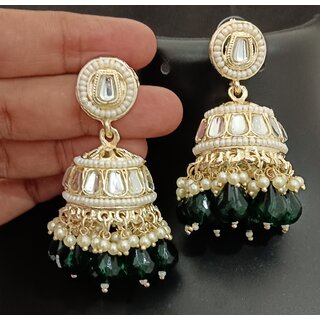                       Medha Shankr Insipired Original Quality Dark Green Jhumki Earrings Set                                              