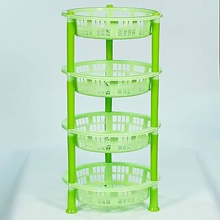 Manav Enterprises Fruits/Vegetables Kitchen Rack Plastic Multi Purpose Plastic Storage Rack 4 Shelve Round Shape