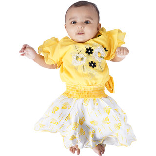                       Baby Girl yellow Floral Print Frock                                              