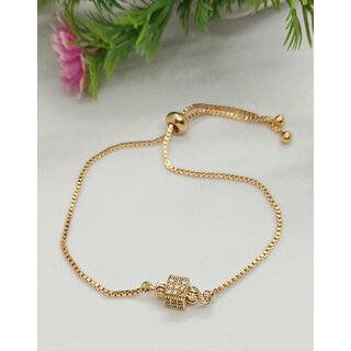                       Rosegold Plated Korean CZ Anti Tarnish Stainless Steel Square Shape Adjustable Bracelet                                              
