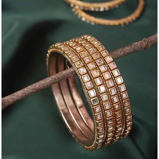                       4pc Antique Gold Plated Kundan Bangle Set 2.4 inch                                              
