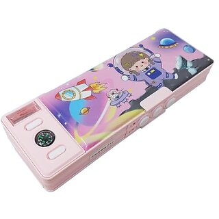                       Dual Side Password Protected Multi Purpose Cartoon Printed Pencil Box for Kids  Theme - Space                                              