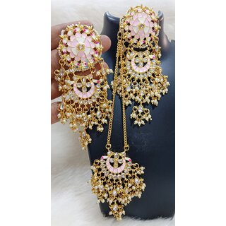                       Magenta Pink Meenakari Anupriya Inspired Earrings Tikka Set                                              