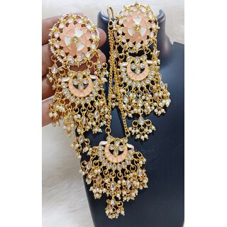                       Peech Pink Meenakari Anupriya Inspired Earrings Tikka Set                                              