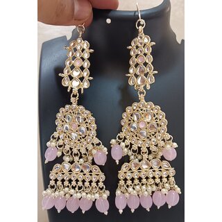                       Genelia Dsouza Inspired Pink Real Monalisa CZ Stones Earrings Set                                              