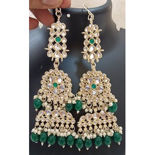                       Genelia Dsouza Inspired Green Real Monalisa CZ Stones Earrings Set                                              