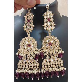                       Genelia Dsouza Inspired Wine Real Monalisa CZ Stones Earrings Set                                              