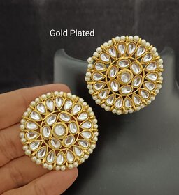 Pachi Kundan Pearls Round Huge Studs Earrings Set