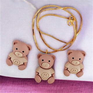 LUCKY JEWELLERY Trendy Plastic Teddy Pendant Locket Chain With Stud Earrings (150-CHL1P-1949) LUCKY JEWELLERY Trendy Plastic Teddy Pendant Locket Chain With Stud Earrings (150-CHL1P-1949)
