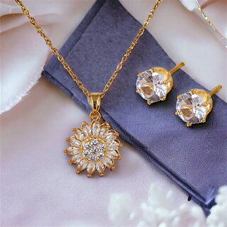 LUCKY JEWELLERY Trendy Gold Plated Spin Flower Pendant Locket Chain With Studs (330-CHL1S-1273) LUCKY JEWELLERY Trendy Gold Plated Spin Flower Pendant Locket Chain With Studs (330-CHL1S-1273)