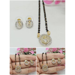                       Premium Quality AAA CZ Stones Round Shape Mangalsutra Earrings Chain Set                                              