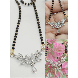                       Premium Quality AAA CZ Stones Round Shape Mangalsutra Chain Set                                              