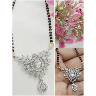 Premium Quality AAA CZ Stones Leaf Shape Mangalsutra Chain Set Premium Quality AAA CZ Stones Leaf Shape Mangalsutra Chain Set