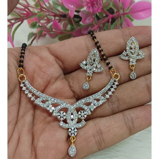                       Designer Beautiful Everyday Wear Long CZ Mangalsutra Earrings Set                                              