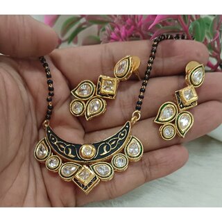 Designer Beautiful Everyday Wear Long CZ Polki Kundan Mangalsutra Earrings Set Designer Beautiful Everyday Wear Long CZ Polki Kundan Mangalsutra Earrings Set