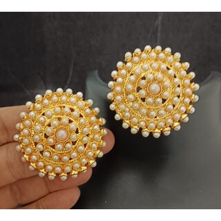                       Indian Bollwyood Style Pearls RoundStuds Earrings Set                                              
