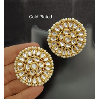                       Pachi Kundan Pearls Round Huge Studs Earrings Set                                              