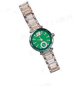 Divatos DTS-GEN17 Stylish Smart Watch for Girls And Women Stone Studded Bezel  Health Tracker Modes  Premium Metal Smartwatch with Wireless Charging (Green Dial)