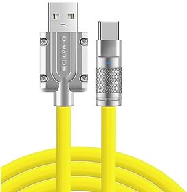 Divatos DTS004 120W 6A Type-C Super Fast Charging Cable  Metal Zinc Alloy with Indicator Light  Data Transmission  Liquid Silicone 6.0 For (Yellow)