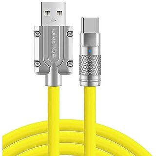                       Divatos DTS004 120W 6A Type-C Super Fast Charging Cable  Metal Zinc Alloy with Indicator Light  Data Transmission  Liquid Silicone 6.0 For (Yellow)                                              