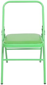 Yoga Chair with Cushion Seat Carbon Steel Backless Folding Chair for Iyengar Yoga, Fitness & Meditation (Green)