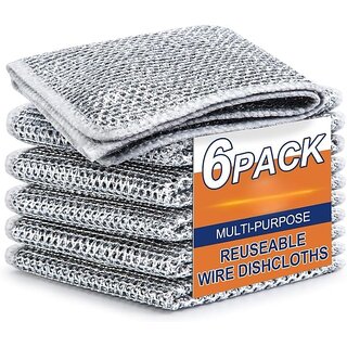                       Multipurpose Wire Dishwashing Rags for Wet and Dry Stainless Steel Scrubber Pack 6                                              
