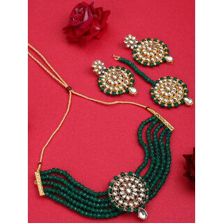 Green Crystal Kundan Full Length 4pc Bridal Choker Jewellery Set Green Crystal Kundan Full Length 4pc Bridal Choker Jewellery Set