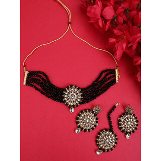 Black Crystal Kundan Full Length 4pc Bridal Choker Jewellery Set Black Crystal Kundan Full Length 4pc Bridal Choker Jewellery Set