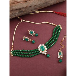 Green Crystal Kundan Beautiful All Occasions 4pc Jewellery Set Green Crystal Kundan Beautiful All Occasions 4pc Jewellery Set