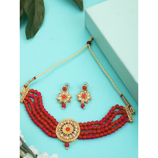 Red Pearl Kundan Beautiful All Occasion Necklace Dangle Earrings Set Red Pearl Kundan Beautiful All Occasion Necklace Dangle Earrings Set