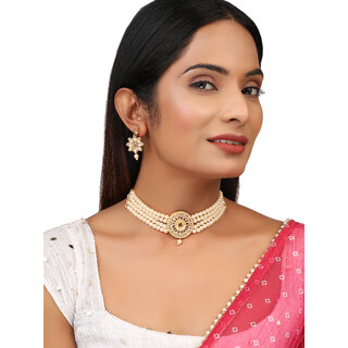                       Pearl Kundan Beautiful All Occasion Necklace Dangle Earrings Set                                              